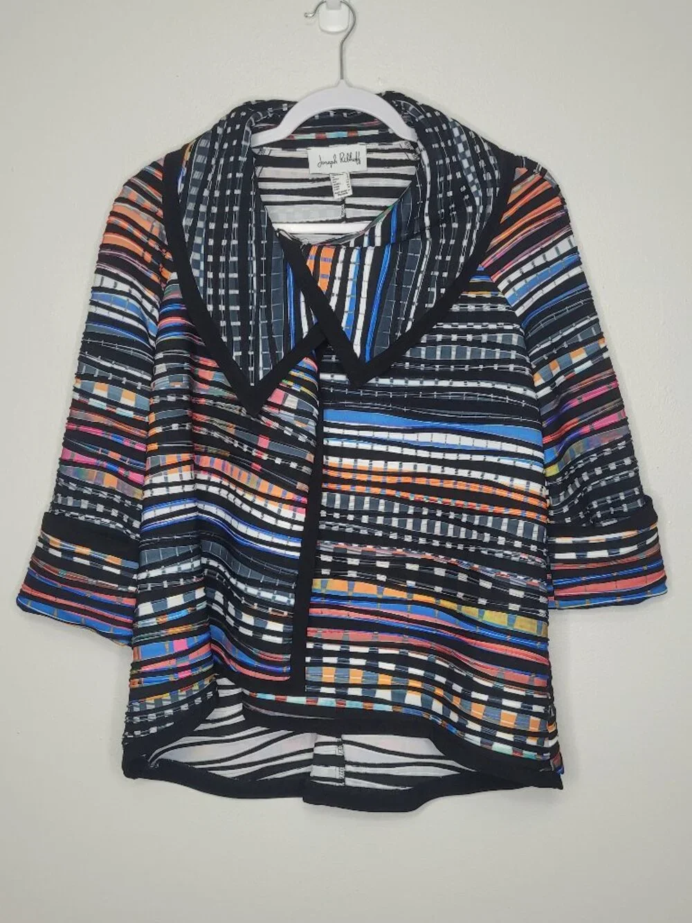 Joseph Ribkoff artsy maximalist art to wear asymmetrical blazer jacket size 4